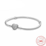925 Silver Pav? Heart Link Snake Bone Chain Bracelet