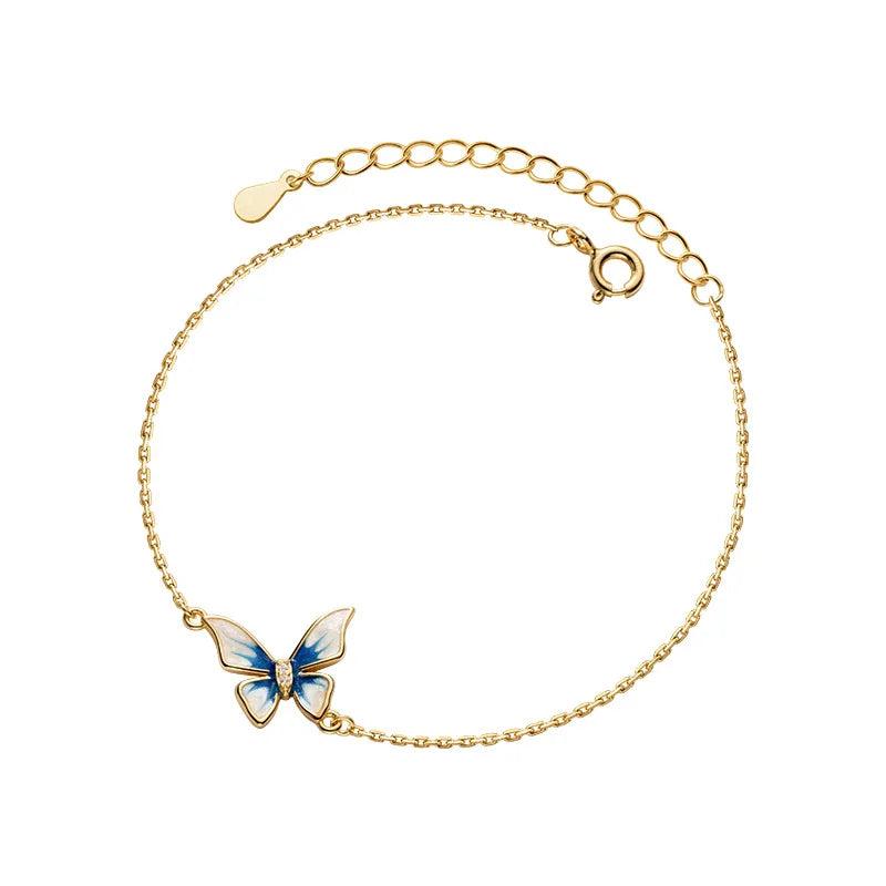 925 Silver Enamel Butterfly Chain Bracelet Women Jewelry