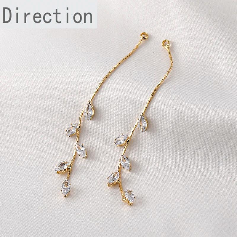 18k Copper-Plated Willow Leaf Zircon Tassel Earrings
