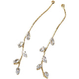 18k Copper-Plated Willow Leaf Zircon Tassel Earrings