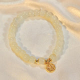 Women's Hetian Jade Beaded Bracelet with Golden Fu Pendant