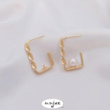 14K Gold-Covered Twisted Rectangular Earrings DIY Half-Hole Pearl Holder