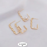 14K Gold-Covered Twisted Rectangular Earrings DIY Half-Hole Pearl Holder