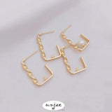 14K Gold-Covered Twisted Rectangular Earrings DIY Half-Hole Pearl Holder