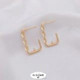 14K Gold-Covered Twisted Rectangular Earrings DIY Half-Hole Pearl Holder