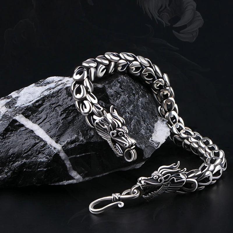 Vintage Silver Dragon Head Bracelet for Men