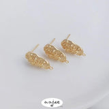 14K Covered Irregular Oval Carved Belt Earrings 925 Silver Needle