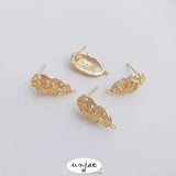 14K Covered Irregular Oval Carved Belt Earrings 925 Silver Needle