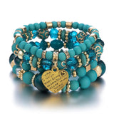Bohemian Multi-layer Bracelet Crystal Peach Heart Beaded Hand Jewelry