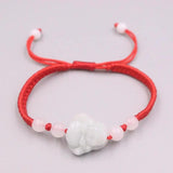 Lucky Bless Buddha Real Jade Weave Bracelet Red Rope 16cmL
