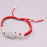 Lucky Bless Buddha Real Jade Weave Bracelet Red Rope 16cmL