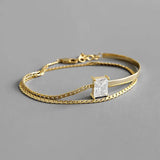 925 Silver Zircon Double Layer Bracelets Adjustable City Wild Square Jewelry