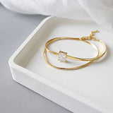 925 Silver Zircon Double Layer Bracelets Adjustable City Wild Square Jewelry