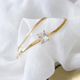 925 Silver Zircon Double Layer Bracelets Adjustable City Wild Square Jewelry