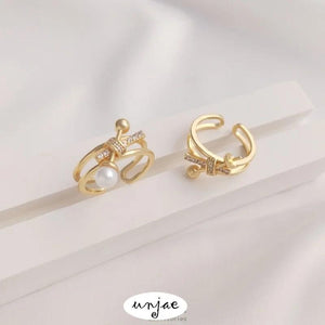 14K Gold-Plated Zircon Half-Hole Pearl Holder Knotted Ring DIY Open Ring