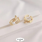 14K Gold-Plated Zircon Half-Hole Pearl Holder Knotted Ring DIY Open Ring