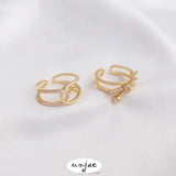 14K Gold-Plated Zircon Half-Hole Pearl Holder Knotted Ring DIY Open Ring