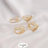 14K Gold-Plated Zircon Half-Hole Pearl Holder Knotted Ring DIY Open Ring