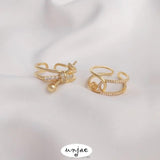 14K Gold-Plated Zircon Half-Hole Pearl Holder Knotted Ring DIY Open Ring