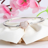 925 Sterling Silver Heart Clasp Crystal Bangles Bracelets