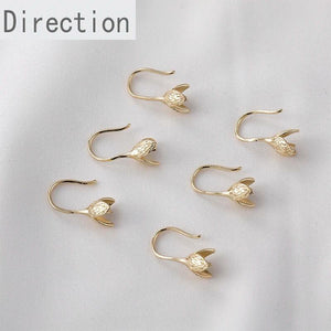 14k Gold-Clad Leaf Flower Hat Holder Sticky Pearl Ear Hook DIY Earrings