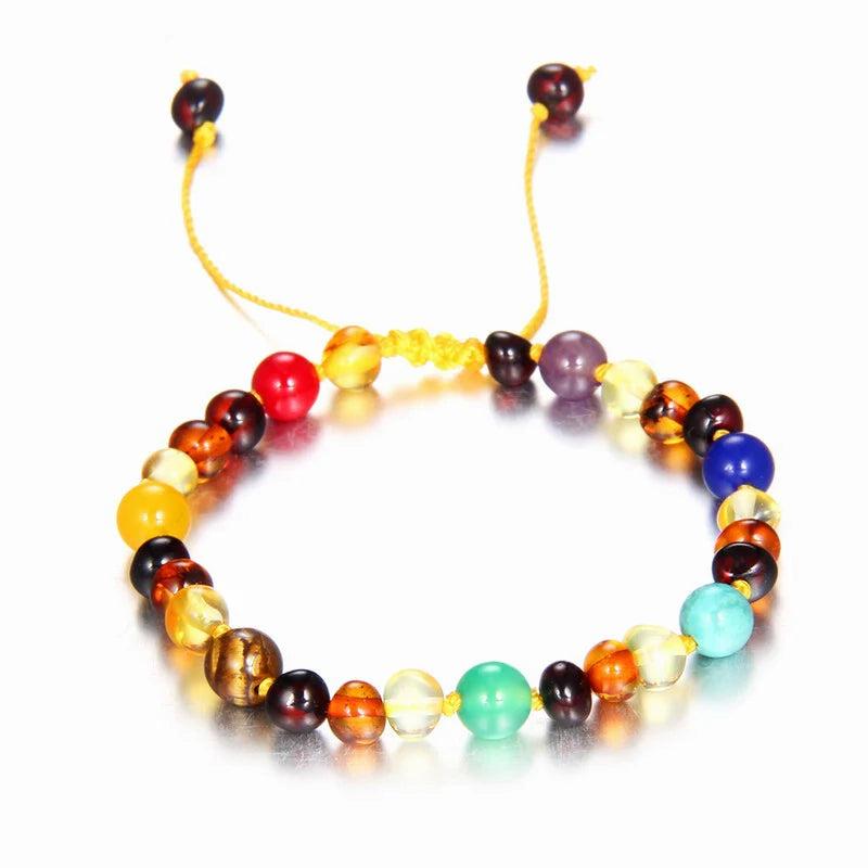Amber Adjustable Bracelet 7 Chakra Stones Fine Jewelry
