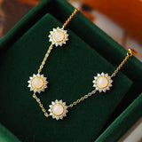 Sun Flower Bracelet Natural Chalcedony Daisy Women's Jewelry