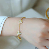Sun Flower Bracelet Natural Chalcedony Daisy Women's Jewelry