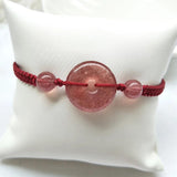 Natural Strawberry Quartz Circle Donut Red Rope Bracelet