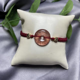 Natural Strawberry Quartz Circle Donut Red Rope Bracelet