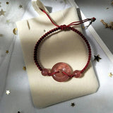 Natural Strawberry Quartz Circle Donut Red Rope Bracelet