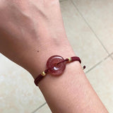 Natural Strawberry Quartz Circle Donut Red Rope Bracelet