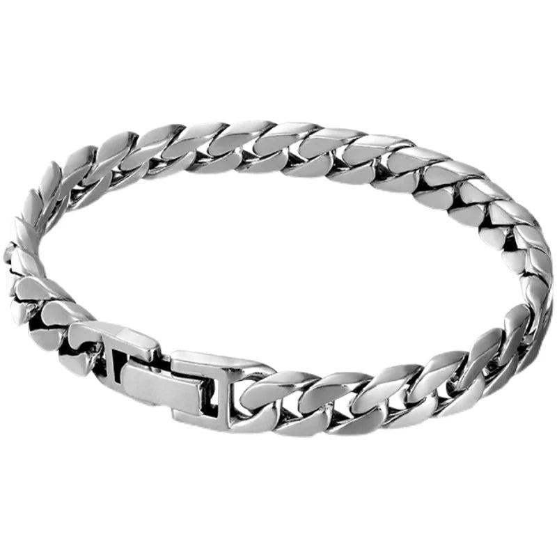 Sterling Silver Horse Whip Bracelet Cuban Ins Hip-hop Retro Ring
