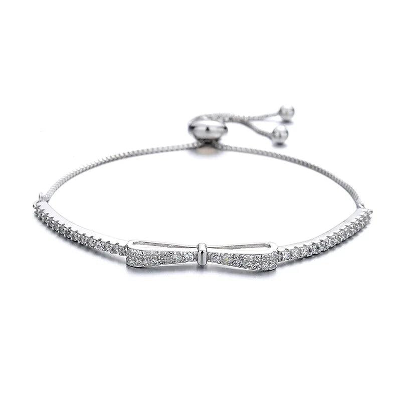 TrustDavis Sterling Silver Bowknot Bracelet with Zircon for Women Girls