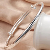 925 Silver Cuff Bracelet Glossy Vintage Bangle Lucky Charm Jewelry