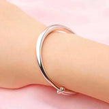 925 Silver Cuff Bracelet Glossy Vintage Bangle Lucky Charm Jewelry