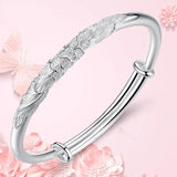 Women's Silver Bracelet, Japanese Peony Adjustable Gift