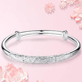 Women's Silver Bracelet, Japanese Peony Adjustable Gift