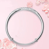 Women's Silver Bracelet, Japanese Peony Adjustable Gift