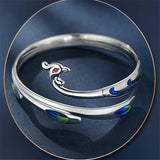 Cloisonne Painted Peacock Silver S999 Bracelet