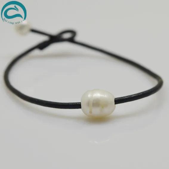 Handwork Leather Pearl Jewellery Brown Bracelet