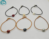 Handwork Leather Pearl Jewellery Brown Bracelet