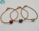Handwork Leather Pearl Jewellery Brown Bracelet