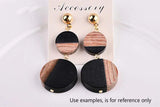 Geometric Round Earrings, Wood and Resin Hand Jewelry Accessories