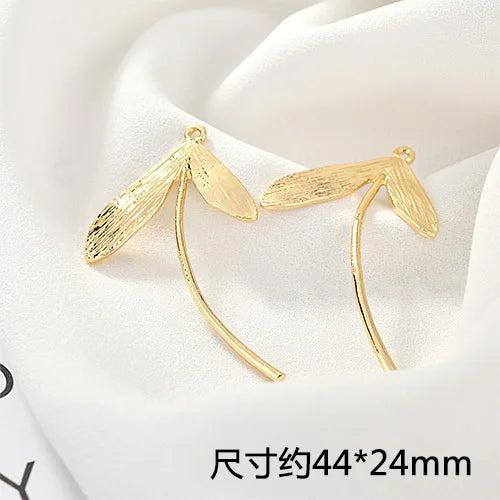 Copper Plated Geometric Leaves Flower Circle Earrings Material DIY Ear Ring 2pcs