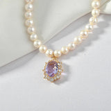 Vintage Crystal Zircon Oval Pearl Necklace Pendant DIY Accessories