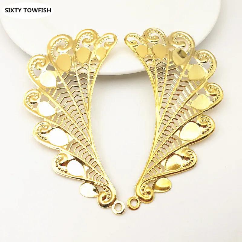 10PCS Metal K Filigree Flowers Slice Big Wings Charms Pendant Base Components