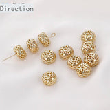 14k Retro Hollow Pattern Beads Flat Beaded Loose Beads DIY Bracelet