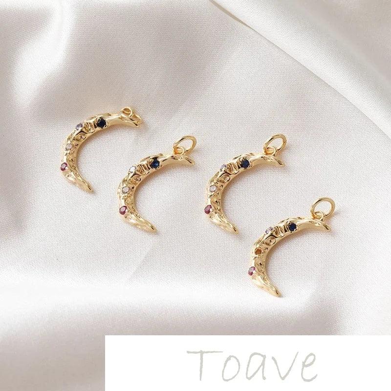 14K Moon Rhinestone Pendant for DIY Necklace Earring