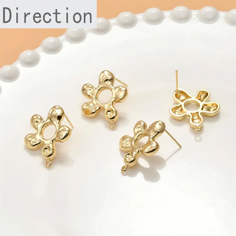 14k Hollow Flower Ear Pin Diy Pearl Ear Stud Ear Jewelry Material